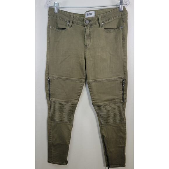 Paige Jeans Womens Size 32 Olive Green Jeans Zipper Accents Punk Grunge Skater - Picture 1 of 8